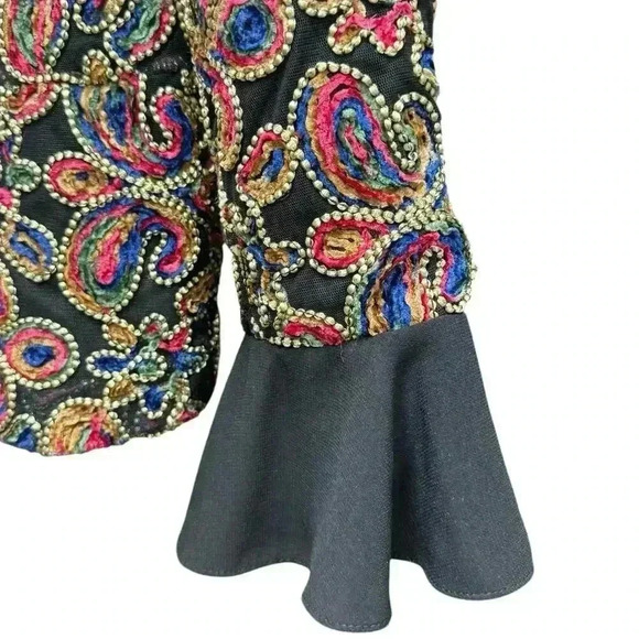 ADORE Gorgeous Raised Paisley Pattern Multi Color Jacket with Silk Wrists Sz XL - Picture 10 of 13